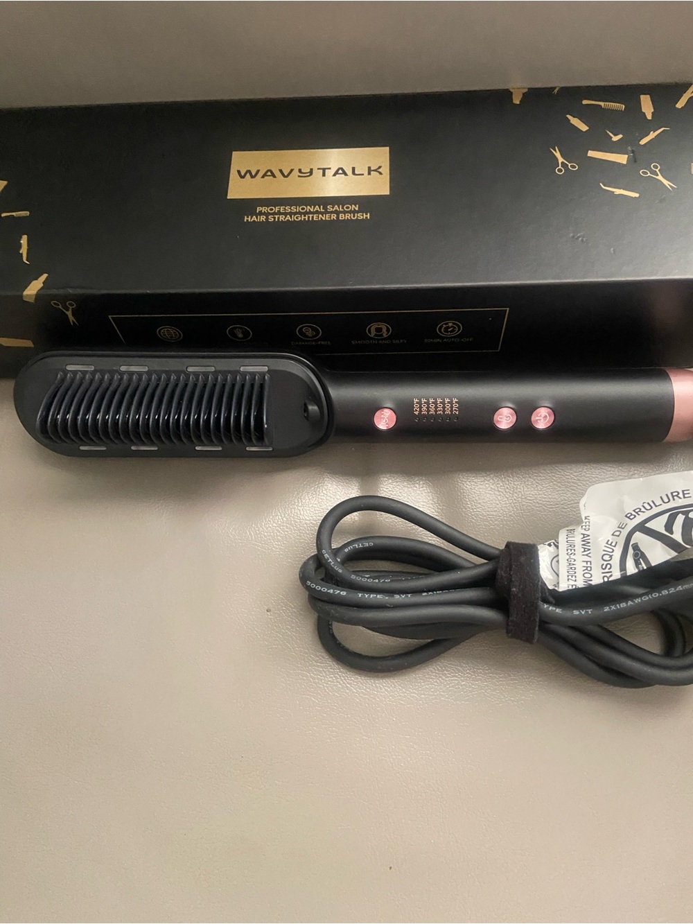WAVYTALK Professional Hair Straightener Brush in Black with Rose Gold Accents